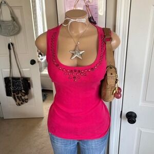 Y2K 2000s avant garde hot pink embellished tank top
